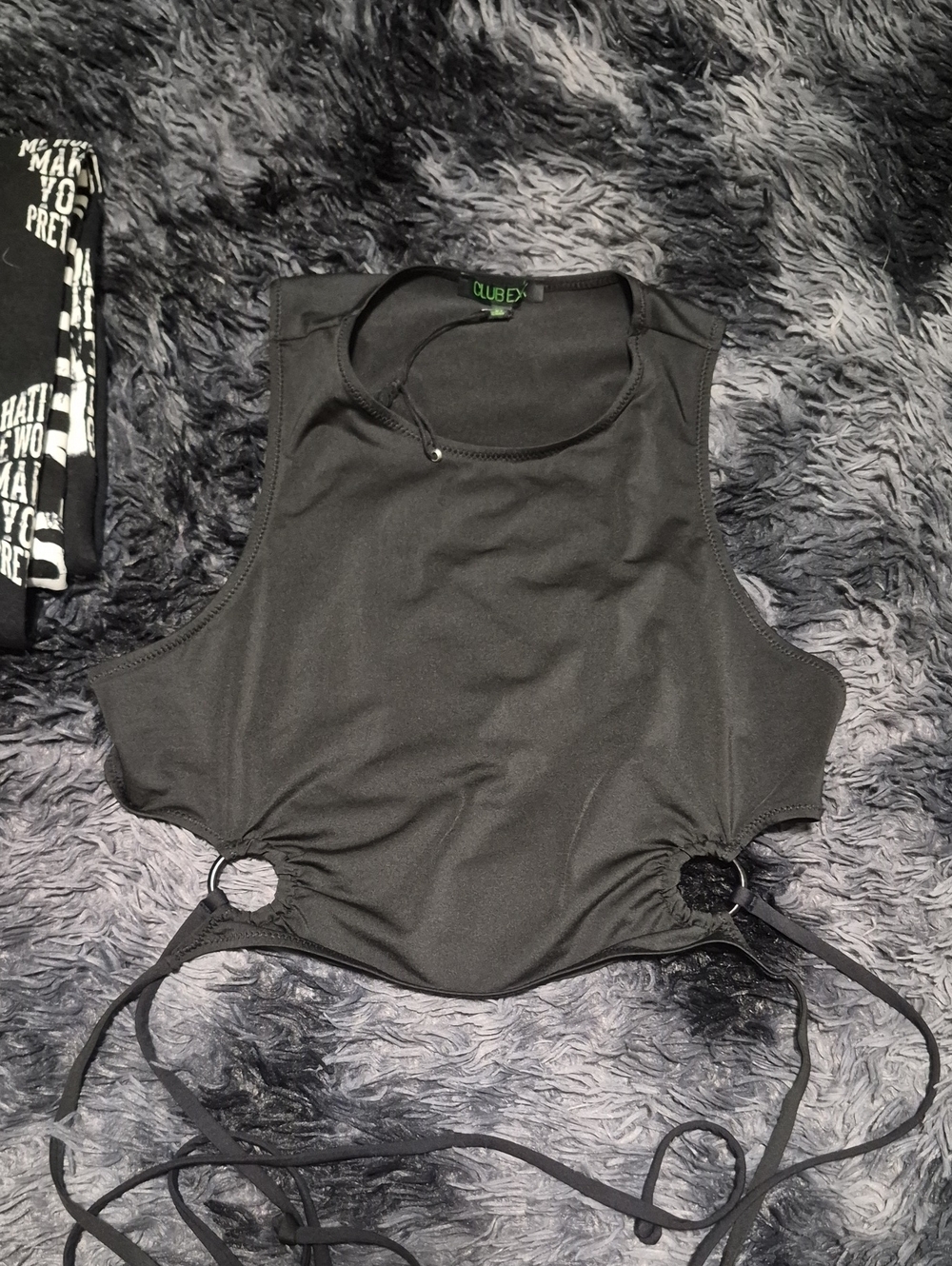 Clubex Black Sleeveless Crop Tank with Side Ring Ties